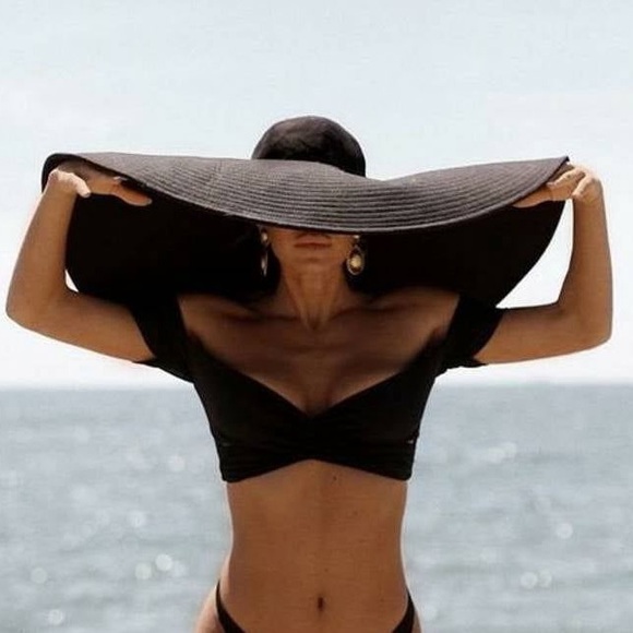 🌸 XL FLOPPY HAT SUN VACATION LARGE OVERSIZED BLACK BOHO BEACH POOL HEAD COVER - Picture 12 of 16